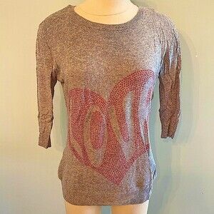 Forever 21 Grey Wool Blend LOVE Studded 3/4 Sleeve Sweater Small